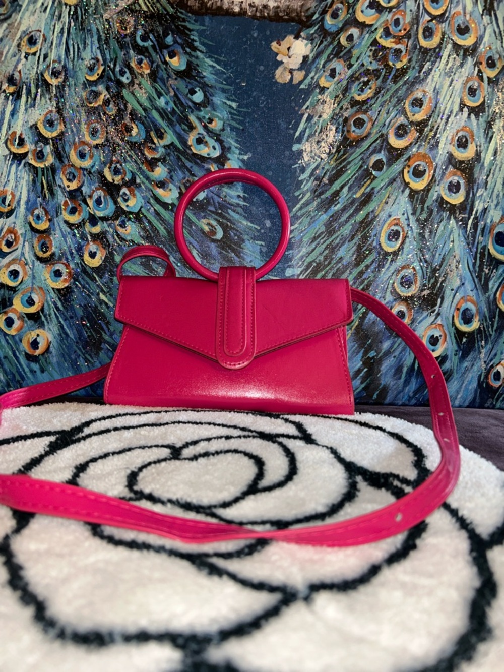 Annie Diamantidis Hot Pink Clutch with Ring Handle and Removable Strap